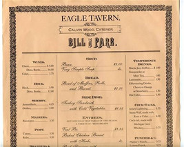 Eagle Tavern Bill of Fare Clinton Michigan Greenfield Village Michigan 1980&#39;s - $17.82