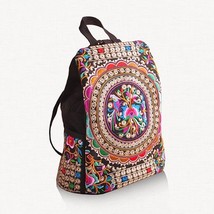 Vintage Artistic Embroidered Women Canvas Backpacks Handmade Floral Embroidery R - £30.77 GBP