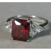 2Ct Red Ruby Simulated Diamond Vintage 3-Stone Engagement Ring Sterling Silver - £88.51 GBP