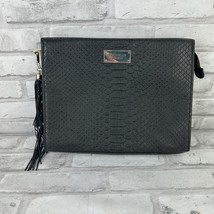 Victoria&#39;s Secret Love Victoria Black Textured Makeup Bag Zip Closure - $11.24