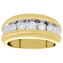 14K Yellow Gold Fn Channel Diamond Wedding Band Mens 5 Stone Engagement Ring - £52.62 GBP