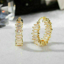 2.50Ct Simulated Baguette Diamond Huggie/Hoop Earrings 14K Yellow Gold Plated - £74.73 GBP