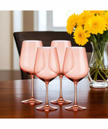 Set of Four Coral Crystal Balloon Bowl Stemmed Red Wine Glass - $4,548.89 MXN
