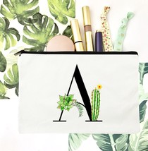 Cactus Plant Black Letters Women Makeup Bag Cosmetic Bag Travel Portable Canvas  - £6.82 GBP
