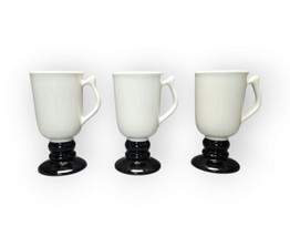 Vintage Hall Pottery #1272 Pedestal Irish Coffee Mugs 8oz Black &amp; White Set of 3 - $11.88