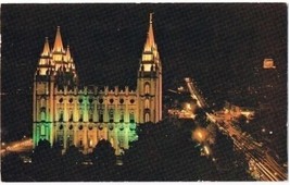 Salt Lake City Utah Postcard Mormon Temple At Night Temple Square - £1.69 GBP