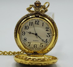 Horses Embossed Gold Case Tone Gift Pocket Watch Quartz - £11.66 GBP