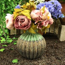 Ceramic Southwestern Contemporary Golden Barrel Cactus Floral Vase Decor 8&quot;H - £27.37 GBP