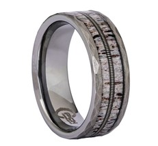 Tungsten Guitar String, Deer Antler Ring, Hammered Finish, 8mm Wedding Band - £61.99 GBP