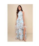 Lulus Forever Exceptional Light Blue Floral Halter Organza Maxi Dress, M... - $1,843.49 MXN