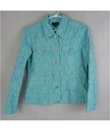Analogy Petite Women&#39;s Light Blue Jacket Blazer W/ Embroidered Retro Des... - €14,04 EUR