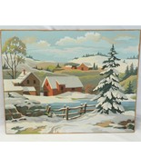 Paint By Number Painting Snow Winter Red Barn  20&quot; x 16&quot; Complete  1950 ... - £62.67 GBP