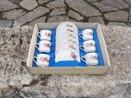 Floral porcelain coffee set cups and saucers, complete set of 6 coffee cups - $70.00