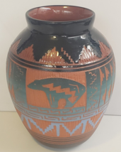 Cindy Lee Vintage Navajo Native American Bear Design Handmade 6&quot; Tall Indian Pot - £41.81 GBP