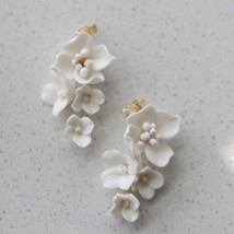 Ins Porcelain Flower Wedding Earrings Bridal Jewelry Gold Silver Color Handmade  - £20.54 GBP