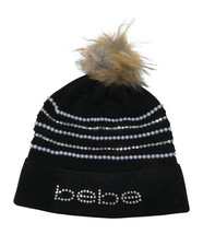 bebe Beanie Hat with Pom Black with Rhinestones &amp; Faux Pearls Bling NWT - $17.99