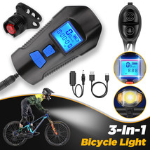 USB Rechargeable LED Cycle Bike Headlight + Rear Light Horn Speedometer ... - £27.01 GBP