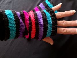 new Handmade Rainbow Disco Pride Retro Knit Fingerless Texting Gloves Mittens Ar - £20.29 GBP