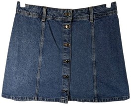 Womens Jean Skirt Size 8 Blue Denim Mini DIVIDED H M Button Front - $23.76