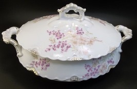 Antique Celebrate Cluny Germany Purple Pink Flowers Porcelain Covered Casserole - £13.30 GBP