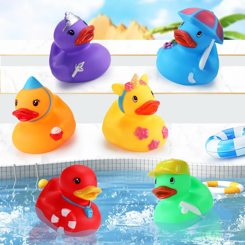 Baby Bath Toys Colorful Rubber Ducks with Squeeze Sound Soft Rubber Floa... - £6.72 GBP