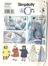 Simplicity Crafts Pattern 8962 Doll Clothes, Tote, Doll Sized Garment Bag and Sl - $9.99