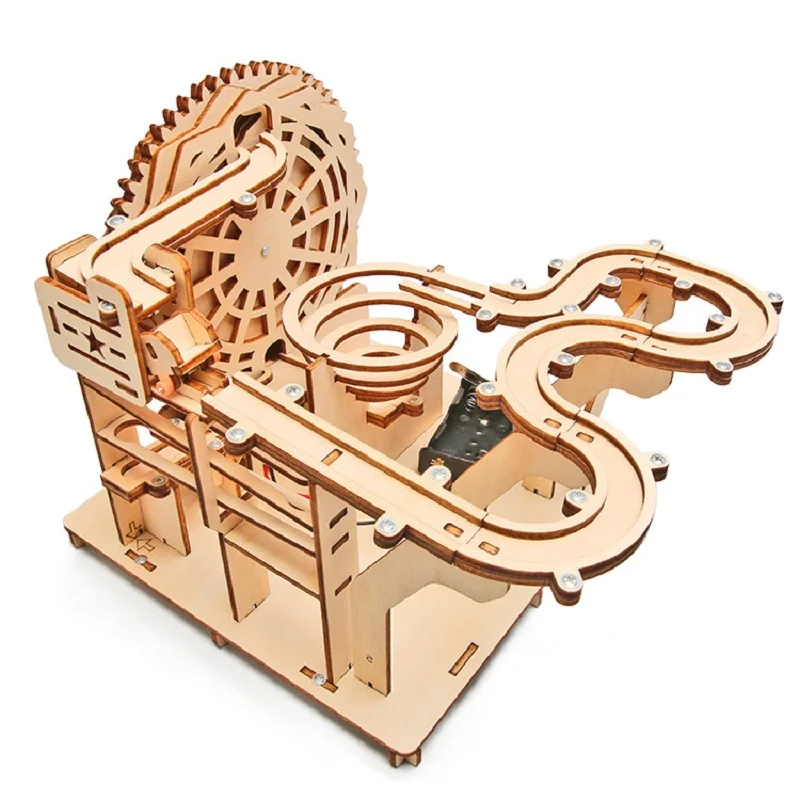 3D Wooden Puzzles Roller Coaster Marble Run Wood Kit Electric Driven Mechanical - £25.19 GBP