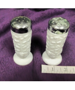 Westmoreland White Milk Glass Salt &amp; Pepper Shakers Embossed Grapes Vintage - $7.35 CAD