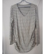 Maternity Motherhood Sz L t-shirt Ruched sides gold polka dot Grey white striped - $11.99