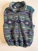 Sierra Sport Teal Fleece VEST Geometric Western Men Size Large - £19.68 GBP