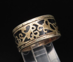 925 Sterling Silver - Vintage Enamel &amp; Swirl Detail Band Ring Sz 5.5 - RG25728 - £28.25 GBP