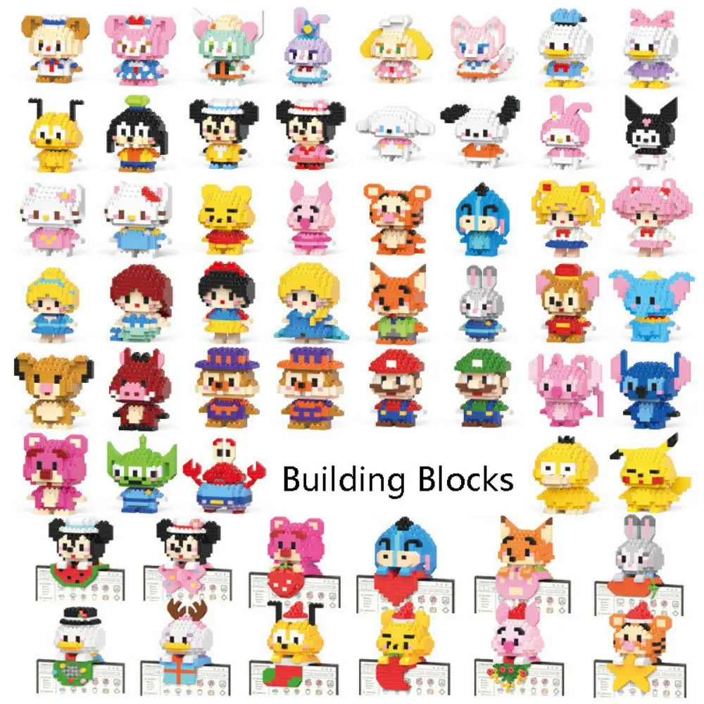 Mini Building Blocks Cartoon hello kitty Melody Cinnamoroll Kuromi Model Micro - £9.96 GBP+