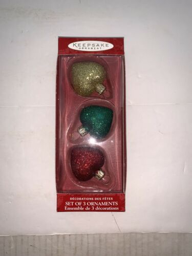 Hallmark Keepsake Sparkling Hearts Hand Blown Christmas Ornament Set of 3 - £9.99 GBP