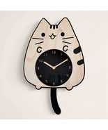 Modern silent wood wall clock, Kids digital cat clock, Minimalist wooden... - £78.46 GBP