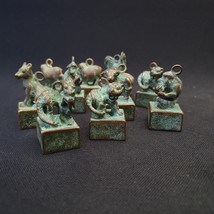Antique Chinese Bronze Animals Seal Chop Stamp Nice Patina 10 Pieces Lot - £69.78 GBP