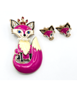 Betsey Johnson Foxy Fox Enamel Brooch Earrings Set M-0530 - £26.62 GBP