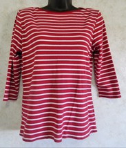 Women&#39;s Knit Pull Over Red White Stripe St. John&#39;s Bay Size Medium 3/4 S... - £14.67 GBP