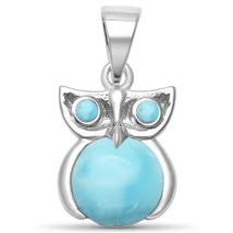 Sterling Silver Natural Larimar Whimsical Owl Pendant - $762.79 MXN