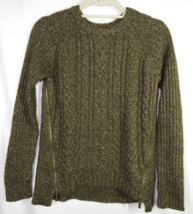 Michael Kors Olive Marled Cable Knit Sweater Zip Detail Cotton Blend Coz... - $29.99