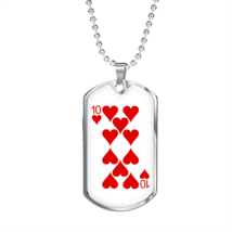 10 of Hearts Gambler Necklace Stainless Steel or 18k Gold Dog Tag 24&quot; Chain - $47.45+