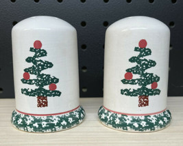 Bizzirri Ceramic Salt &amp; Pepper Shakers Cellar Hand Painted Christmas Tre... - £14.38 GBP