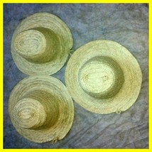 Moroccan Straw Hats Lot of 3 Handmade summer hats garden Palm Leaves Protects Ag - £78.39 GBP