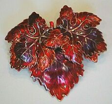 German Red Purple Enamel Leaf Brooch Pin Vintage Costume Jewelry Germany... - $29.69