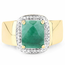 14K Yellow Gold Plated 6.12Ct Simulated Emerald 925 Sterling Silver Ring - £111.57 GBP