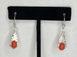 Sterling Silver Simulated Coral Diam-Cut Fleur-de-Lis Leverback Dangle E... - $45.82