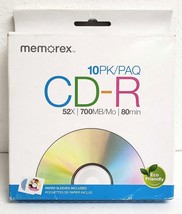 NEW Memorex CD-R Discs 52X 10PK/PAQ 700MB/Mo 80min Disc w/ Paper Sleeves - £10.82 GBP