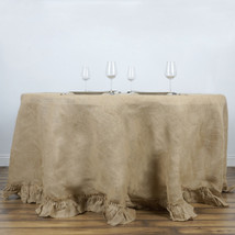 Natural Ruffled Round 120&quot;&quot; Burlap Tablecloth Rustic Jute Country Party Linen Gi - £70.86 GBP