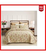 Boho Reversible 3-Piece Queen Quilt Set with 2 Pillow Shams - Beige Floral - $57.41