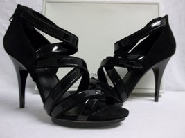 BCBG Max Azria 10 M Eddina Black Leather Open Toe Heels New Womens Shoes NWOB - £115.99 GBP