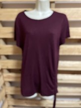 INC International Concepts Maroon Ruched Short Sleeve Top Woman&#39;s Size L... - £9.34 GBP